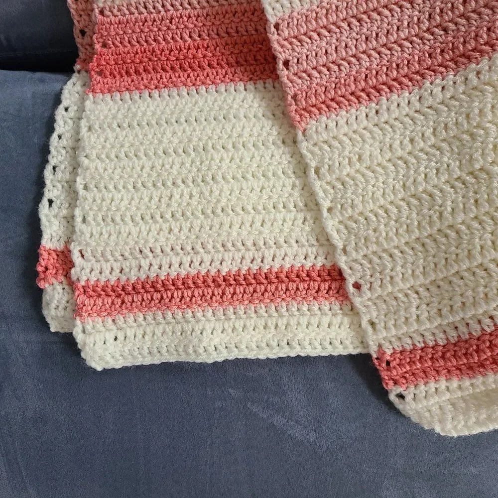 Vintage Handmade Knit Crochet Pretty Pink Afghan Throw Lap Blanket New Baby Gift